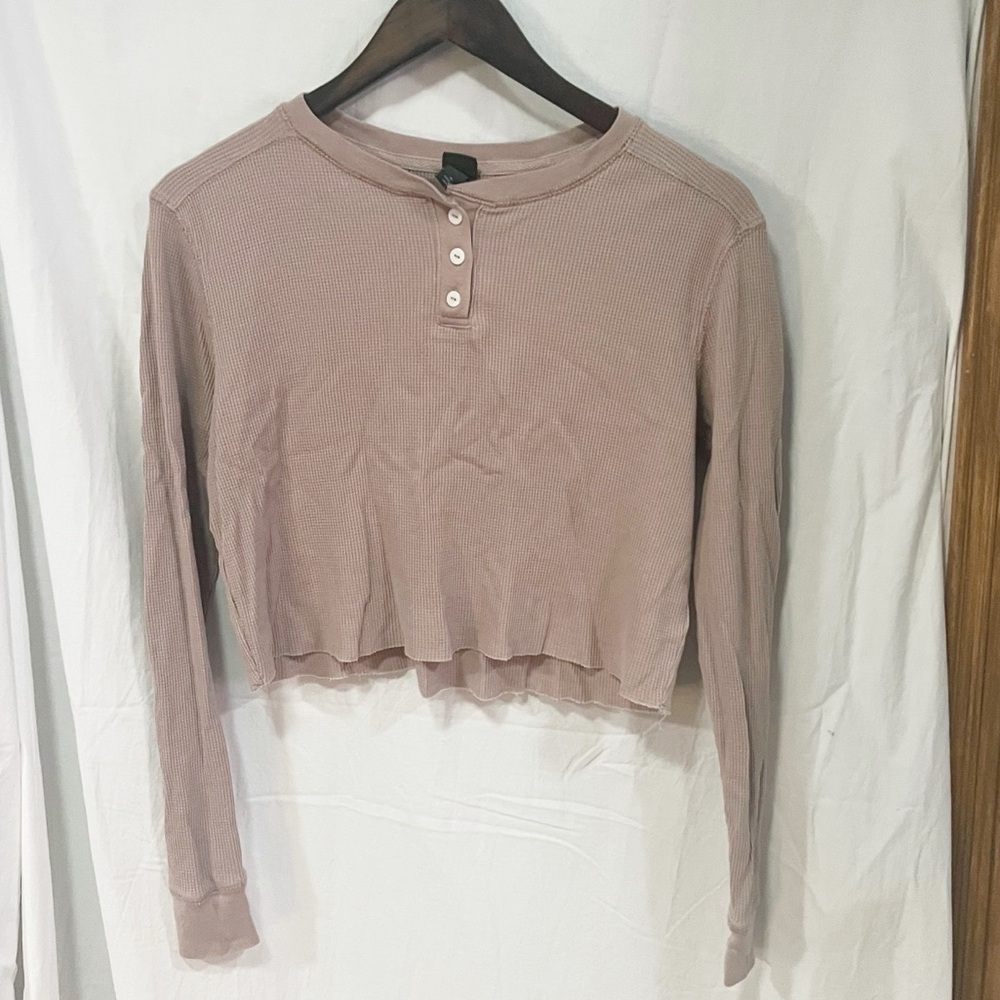 Wild Fable Long Sleeve Thermal Henley Top Womens Size Medium Rose Cropped Layers